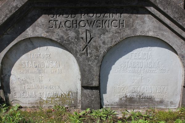 Inscription plaques from the gravestone of the Stachowski family, Ross cemetery in Vilnius, as of 2013.