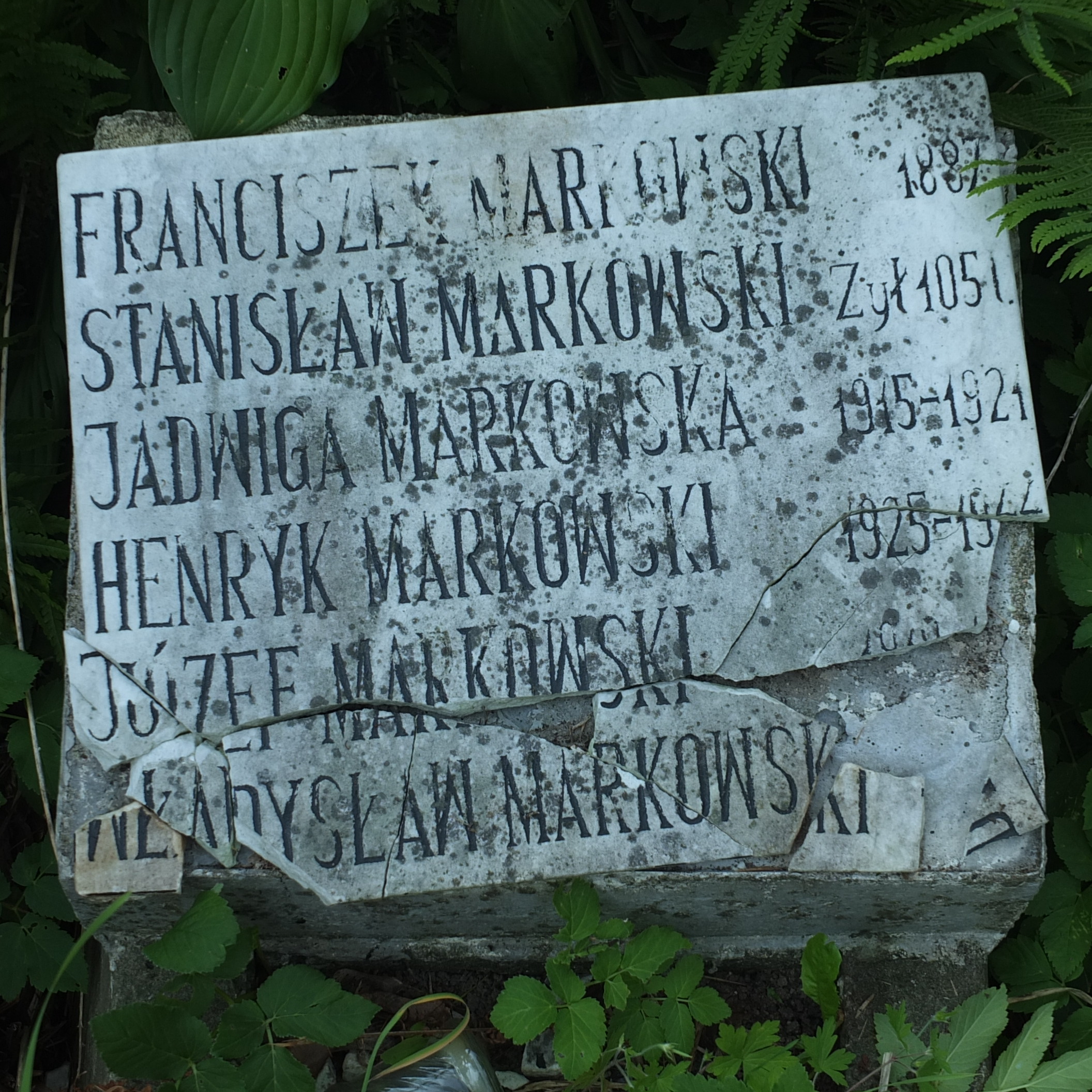 Fragment of a tombstone of the Markowski family, Na Rossie cemetery in Vilnius, as of 2013