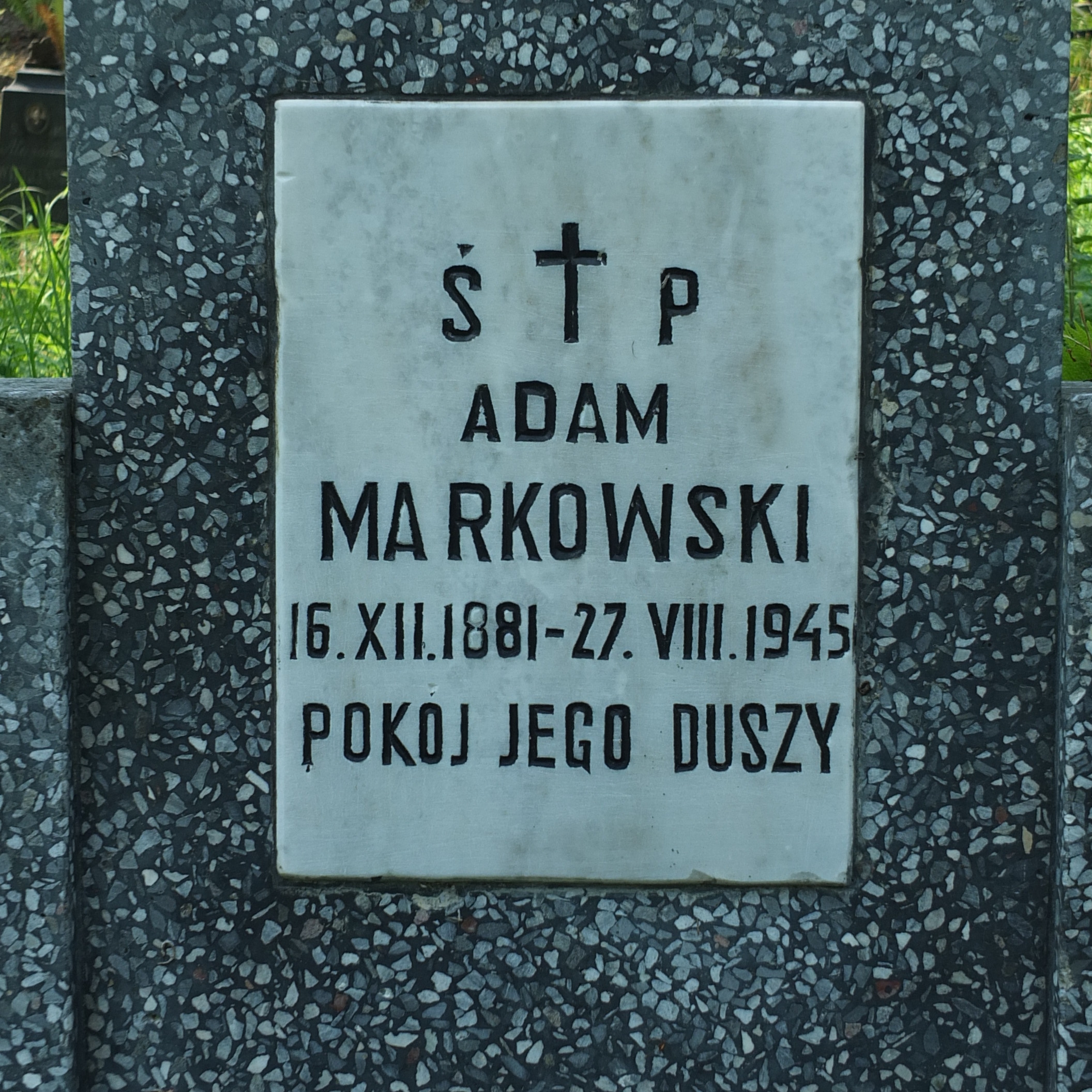 A fragment of Adam Markowski's tombstone, Na Rossie cemetery in Vilnius, as of 2013