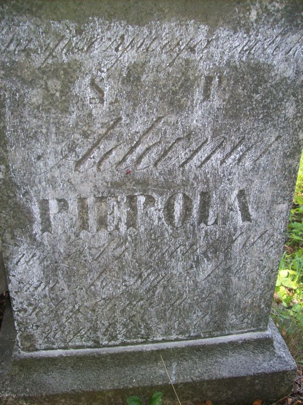 Inscription on the gravestone of Adam Piepol, Na Rossie cemetery in Vilnius, as of 2013