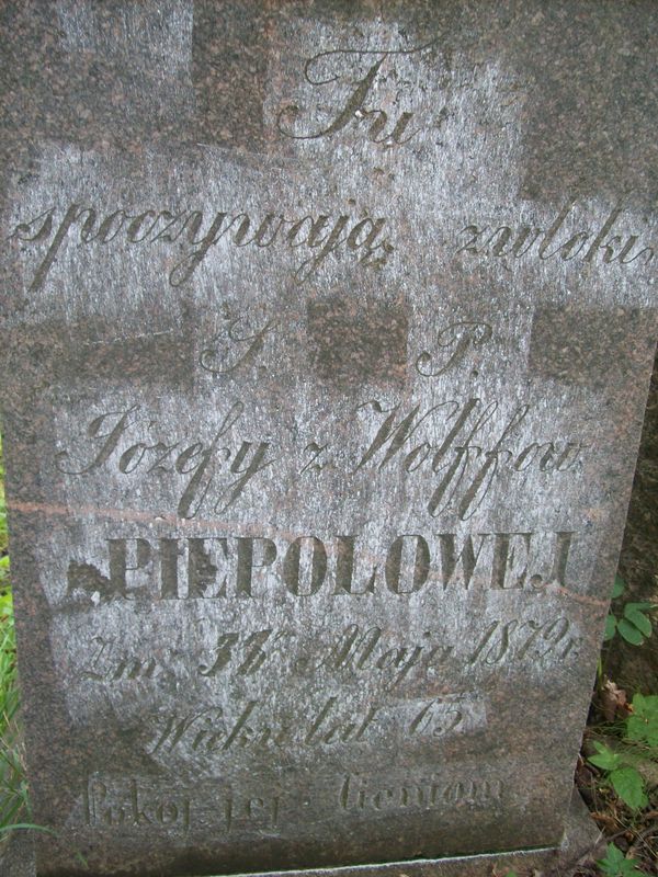 Inskrypcja nagrobka Izabeli Wolff i rodziny Piepolów, cmentarz Na Rossie w Wilnie, stan z 2013