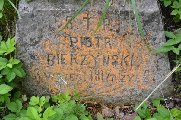 Inscription from the gravestone of Piotr Bierzyński, Na Rossie cemetery in Vilnius, as of 2013
