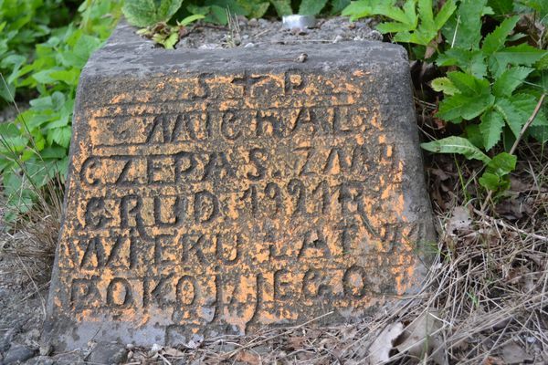 Inscription from the gravestone of Michał Czepas, Na Rossie cemetery in Vilnius, as of 2013