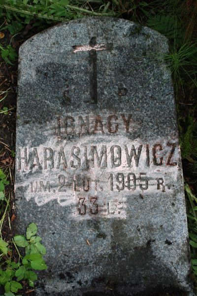 Fragment nagrobka Ignacego Harasimowicza, cmentarz na Rossie w Wilnie, stan z 2013