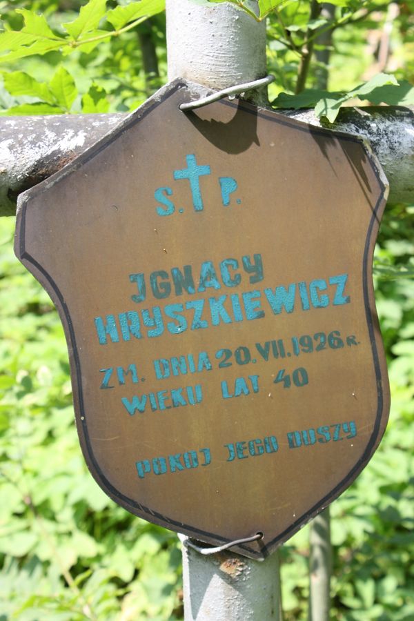 Fragment nagrobka Ignacego Hryszkiewicza, cmentarz na Rossie w Wilnie, stan z 2013