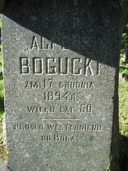 Fragment of the tombstone of Alfons Bogucki from the Ross Cemetery in Vilnius, as of 2013.