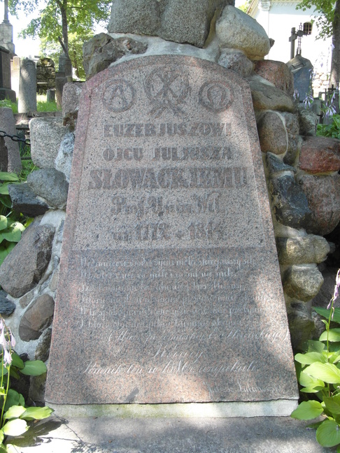 Tombstone of Eusebius Slowacki, Na Rossie cemetery in Vilnius, as of 2013