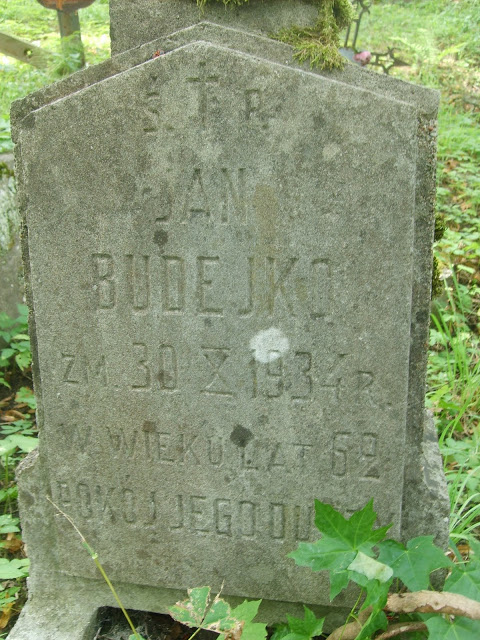 Fragment of Jan Budejko's tombstone, Na Rossa cemetery in Vilnius, as of 2013.