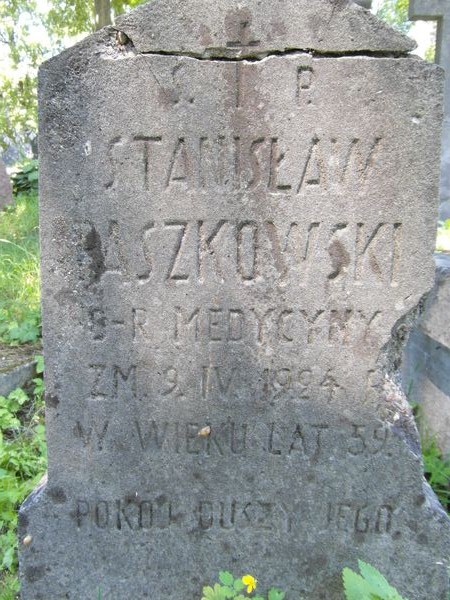 Tombstone of Stanislaw Paszkowski, Na Rossie cemetery in Vilnius, as of 2013