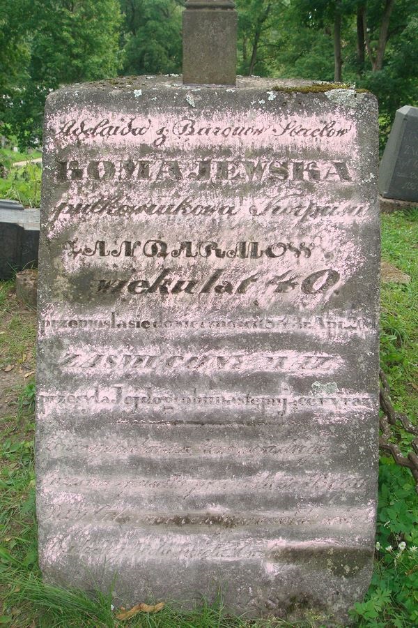 Inscription on the gravestone of Adelaide Komayevska, Na Rossie cemetery in Vilnius, as of 2013