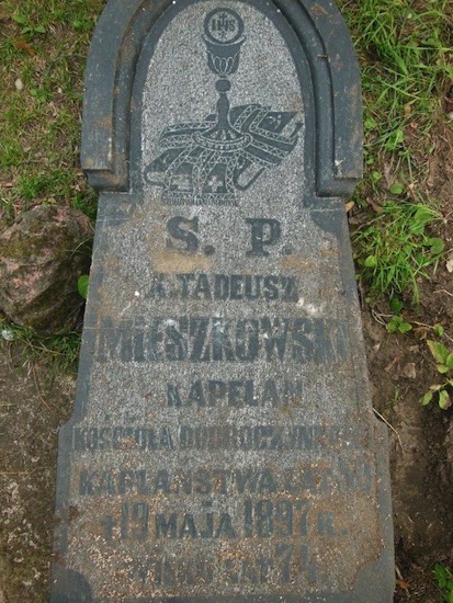 Inskrypcja nagrobka Tadeusza Mieszkowskiego, cmentarz Na Rossie w Wilnie, stan z 2013