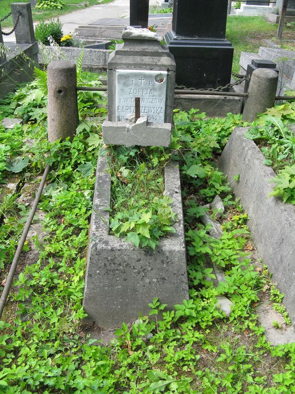 Nagrobek Zofii Barszczewicz, cmentarz na Rossie w Wilnie, stan z 2013 r.