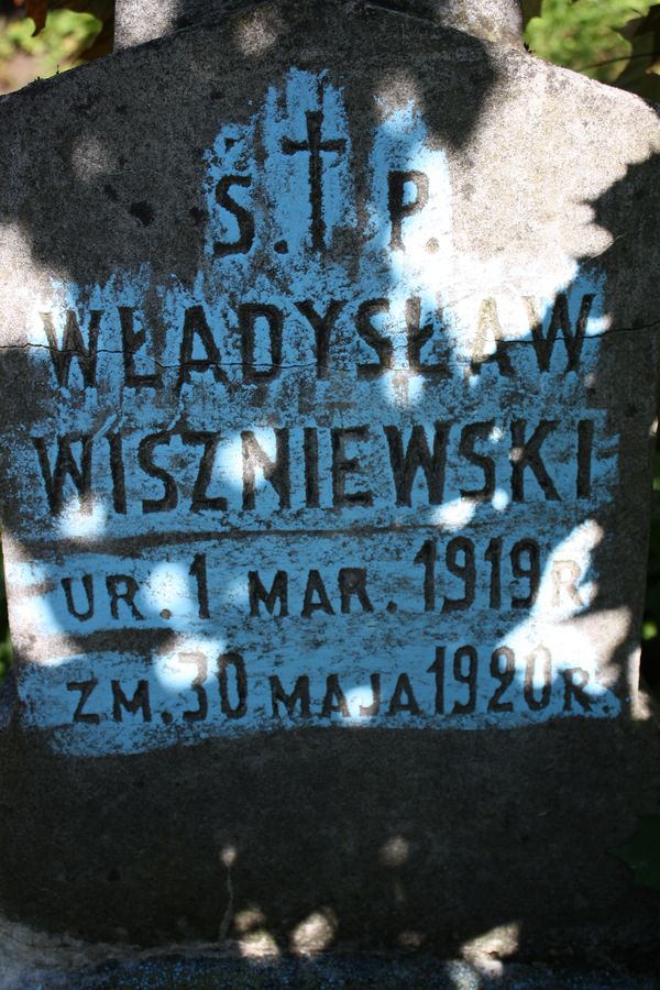 Fragment nagrobka Władysława Wiszniewskiego, cmentarz na Rossie w Wilnie, stan z 2013