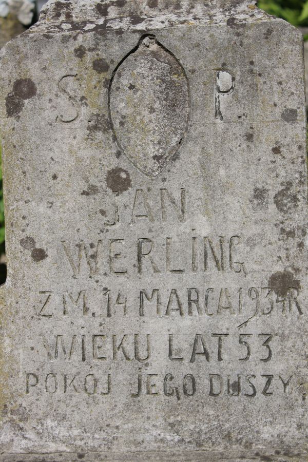 Fragment nagrobka Jana Werlinga, cmentarz na Rossie w Wilnie, stan z 2013