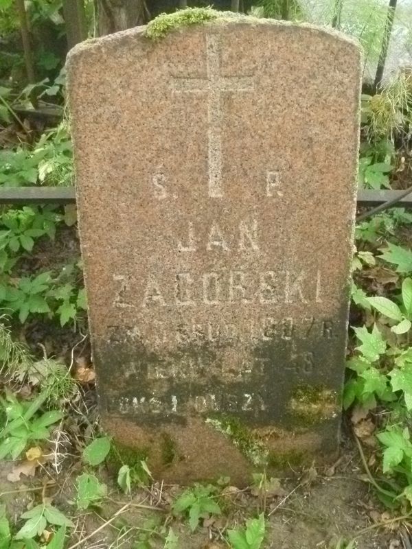 Inscription from the gravestone of Jan Zagorski, Na Rossie cemetery in Vilnius, as of 2013.