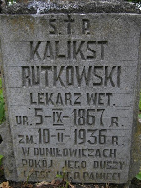 Tombstone of Kalikst Rutkowski, Na Rossie cemetery in Vilnius, as of 2013