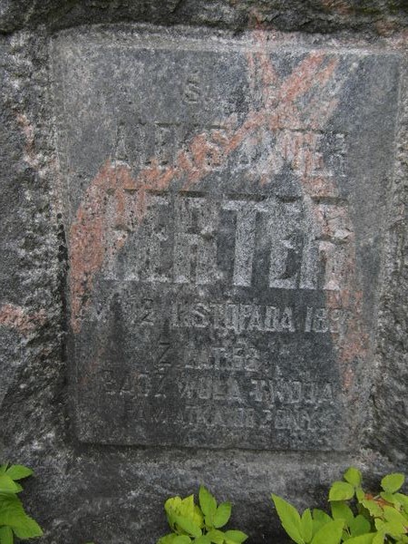 Fragment nagrobka Aleksandra Hertera, cmentarz Na Rossie w Wilnie, stan z 2013