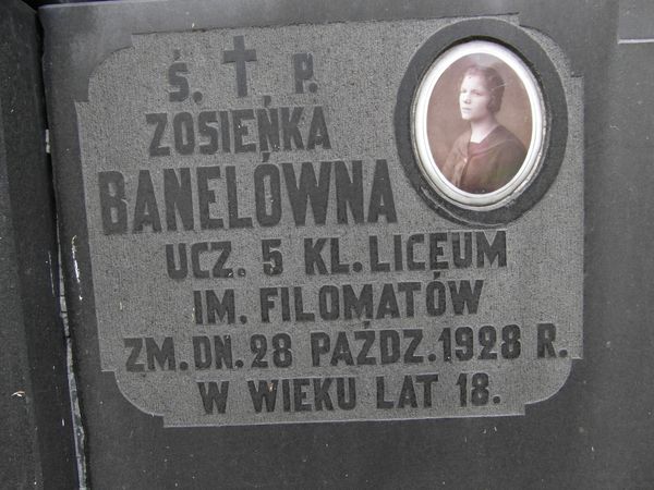 Fragment grobowca Eugenii, Heleny i Zofii Banelównych, cmentarz Na Rossie w Wilnie, stan z 2013