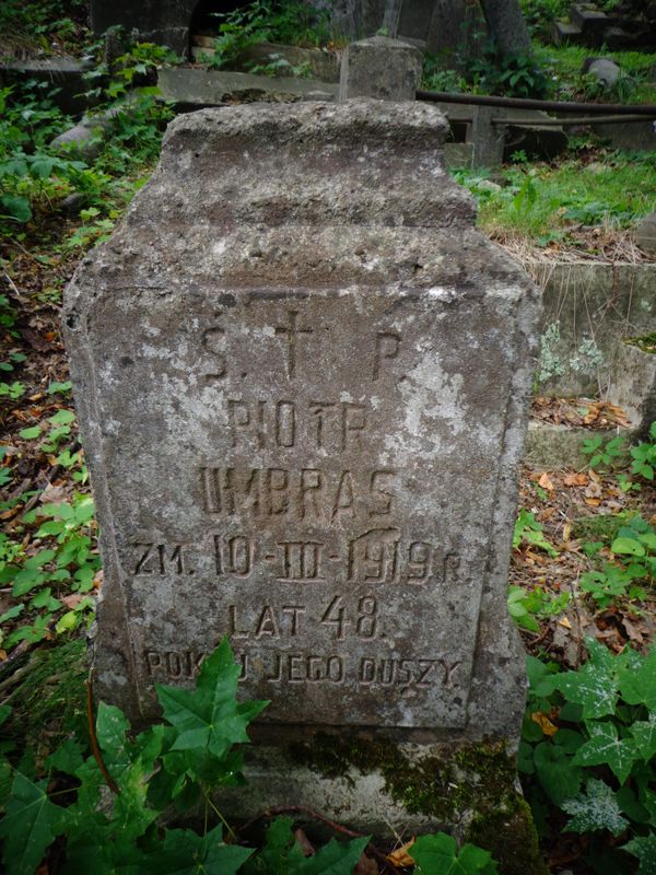 Inscription from the gravestone of Peter Umbras, Na Rossa cemetery in Vilnius, as of 2013.