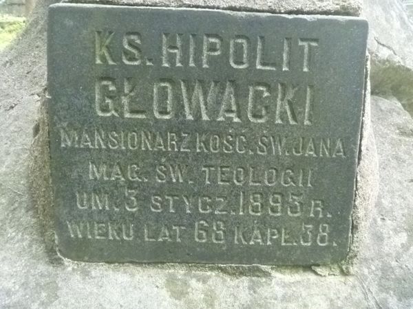Inscription on the gravestone of Hipolit Glowacki, Na Rossie cemetery in Vilnius, as of 2013