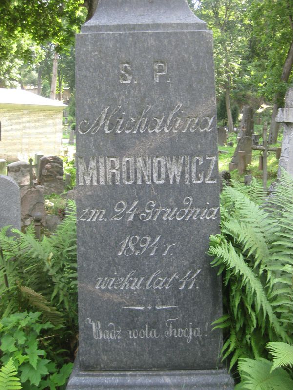 Fragment nagrobka Michaliny Mironowicz, cmentarz na Rossie, stan z 2013 roku