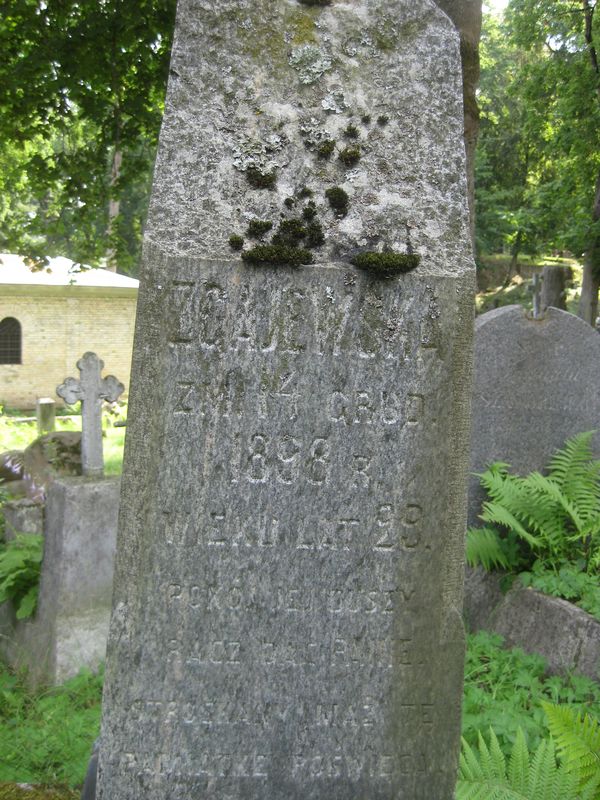 Fragment nagrobka N.N. Zgajewskiej, cmentarz na Rossie, stan z 2013 roku