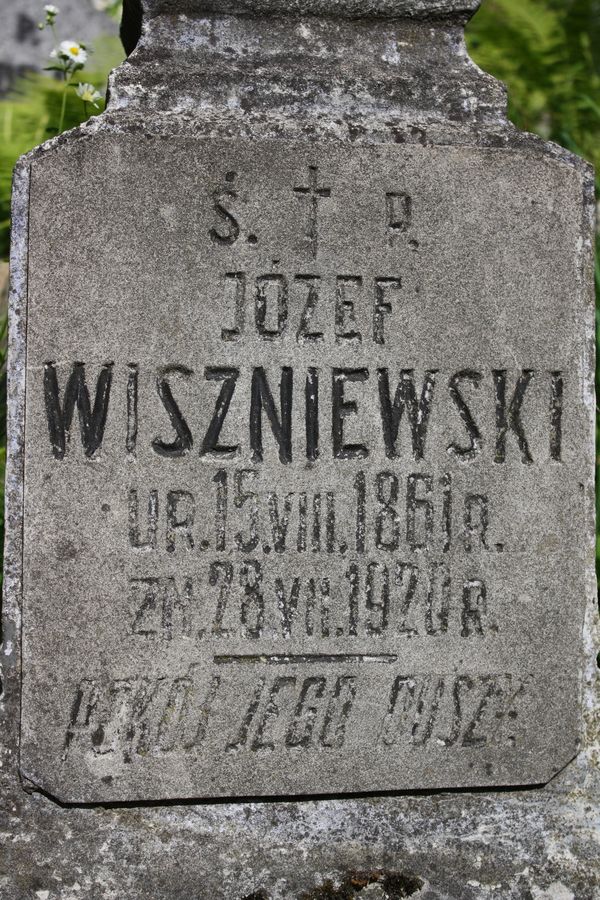 Fragment nagrobka Józefa Wiszniewskiego, cmentarz na Rossie w Wilnie, stan z 2013