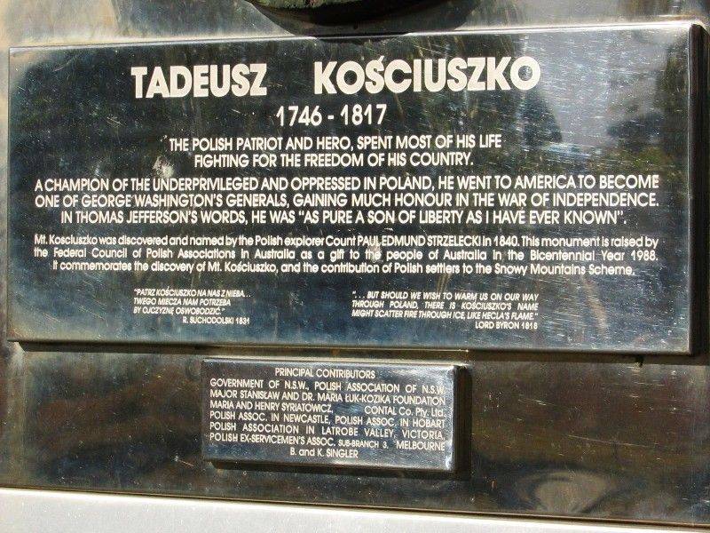 Plaque on the monument to Tadeusz Kosciuszko, Cooma (New South Wales)