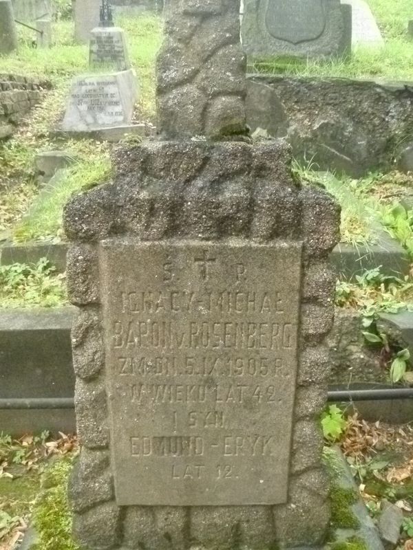 Gravestone inscription of Edmund and Ignacy Rosenberg, Na Rossie cemetery in Vilnius, as of 2013