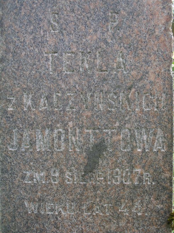 Inskrypcja na nagrobku Tekli Jamontt, cmentarz na Rossie w Wilnie, stan z 2013