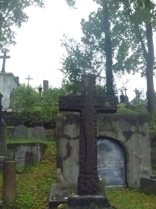 Fragment nagrobka Franciszka i Michała Sajewskich, cmentarz Na Rossie w Wilnie, stan z 2013
