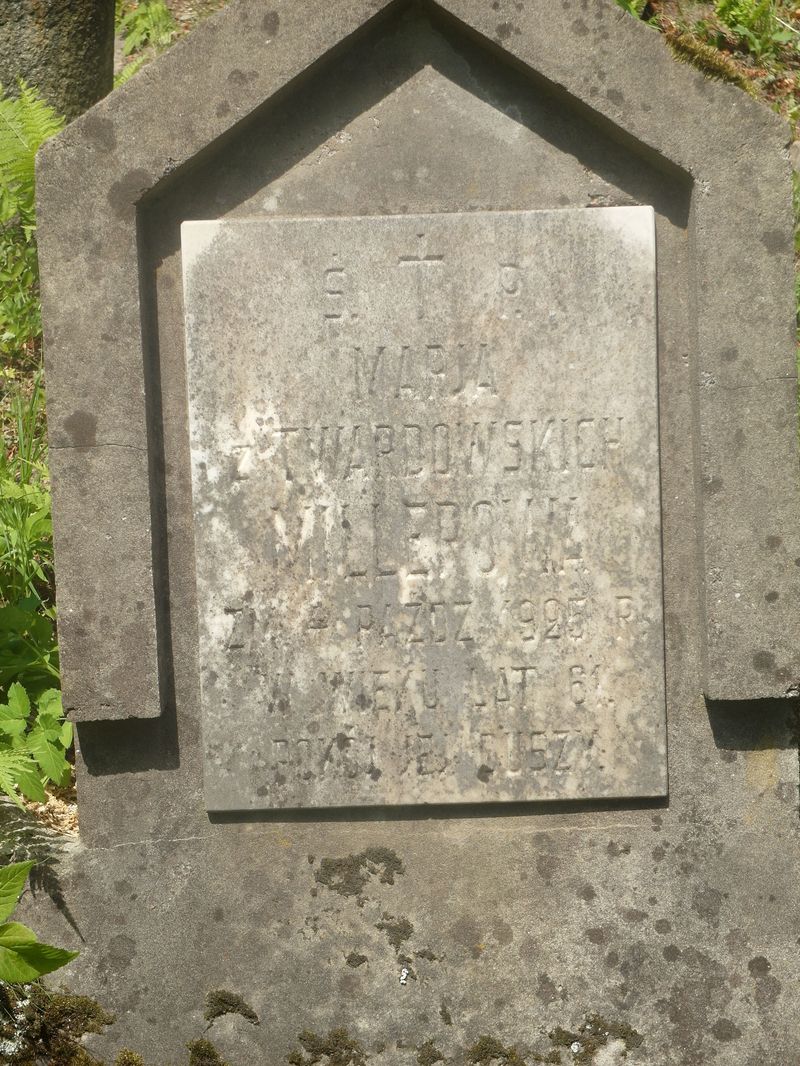 Fragment nagrobka Marii Miller, cmentarz na Rossie w Wilnie, stan z 2015