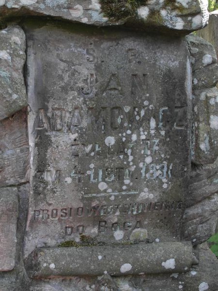 Fragment nagrobka Jana Adamowicza, cmentarz Na Rossie w Wilnie, stan z 2013