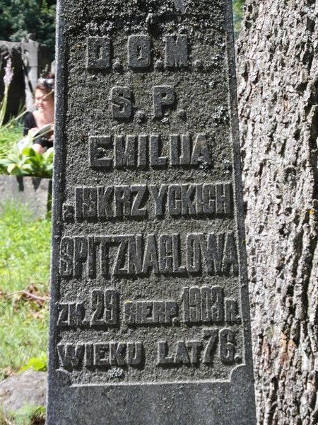 A fragment of the gravestone of Emilia Spitznagel, Na Rossie cemetery in Vilnius, as of 2013