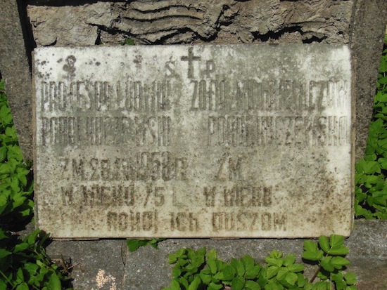 Fragment nagrobka Ludwika i Zofii Porój Kurczewskich, cmentarz na Rossie w Wilnie, stan z 2013
