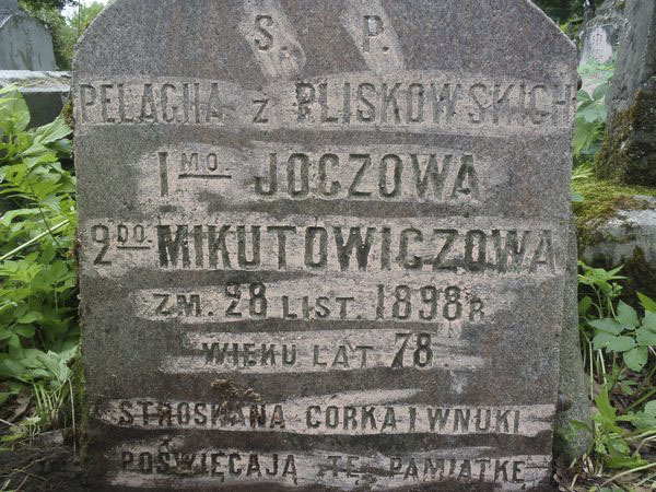 Tombstone of Pelagia Mikutowicz, Rossa cemetery in Vilnius, as of 2013