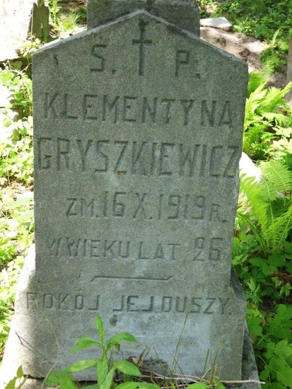 A fragment of Klementyna Gryszkiewicz's tombstone, Rossa cemetery in Vilnius, as of 2013