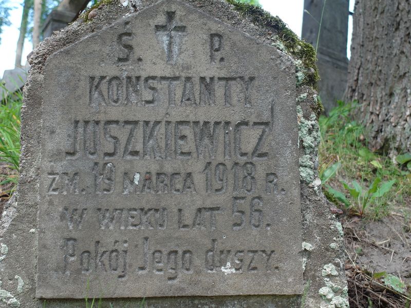 Fragment of a tombstone of Konstanty Yushkevich, Rossa cemetery in Vilnius, state from 2015