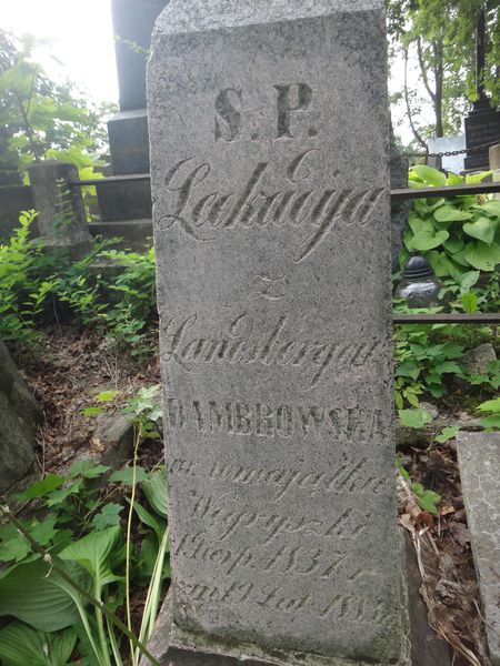 Inskrypcja z nagrobka Leokadii Dąbrowskiej, cmentarz Na Rossie w Wilnie, stan z 2013 r.