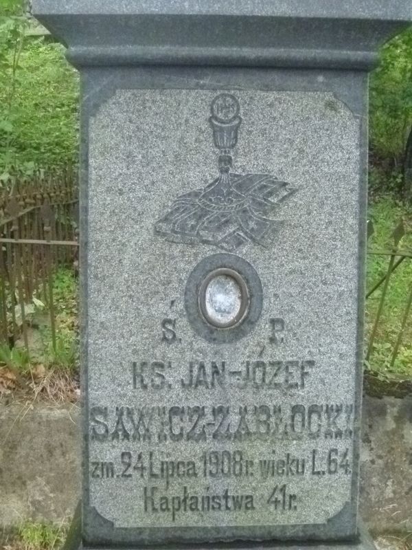 Inskrypcja grobowca Jana Sawicza-Zabłockiego, cmentarz Na Rossie w Wilnie, stan z 2013