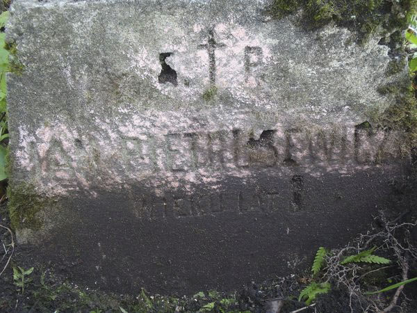 Inskrypcja na nagrobku Jana Pietrusewicza, cmentarz na Rossie w Wilnie, stan z 2013