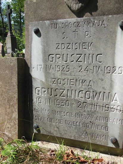 Fragment of a gravestone of Zdzislaw and Zofia Grusznic, Rossa cemetery in Vilnius, state 2013