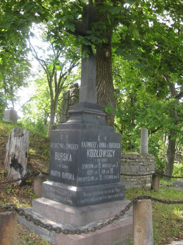 Tombstone of the Kozlowski family and of Katarzyna and Maria Burski, Ross cemetery in Vilnius, as of 2013.