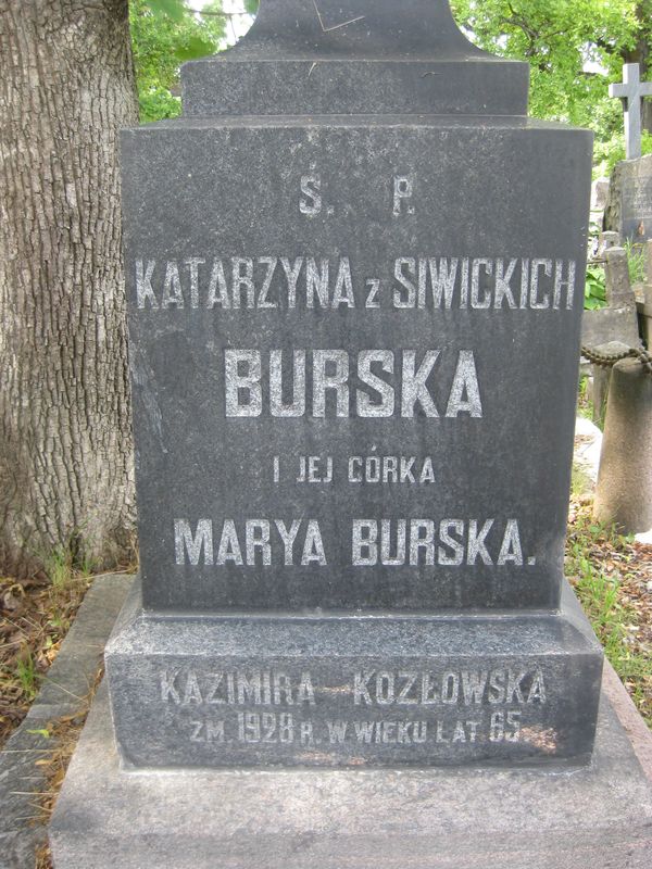 Tombstone of the Kozlowski family and of Katarzyna and Maria Burski, Ross cemetery in Vilnius, as of 2013.
