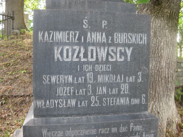 Tombstone of the Kozlowski family and of Katarzyna and Maria Burski, Ross cemetery in Vilnius, as of 2013.