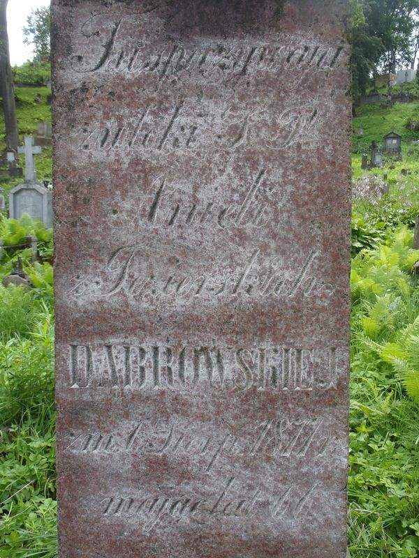 Inskrypcja na nagrobku Anieli Dąbrowskiej i Bronisławy Mickiewicz, cmentarz na Rossie w Wilnie, stan z 2013