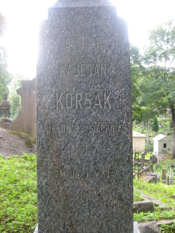 Tombstone of Kajetan Korsak, Ross cemetery in Vilnius, as of 2013.