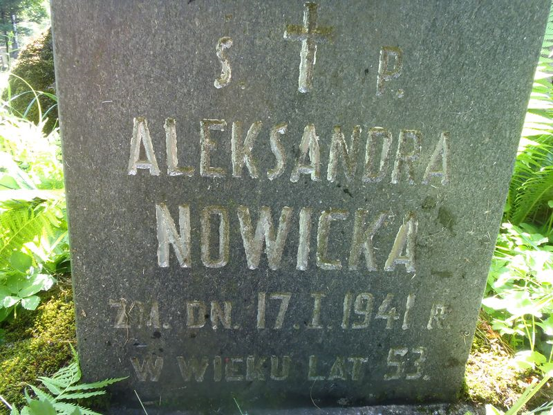 Inskrypcja na nagrobku Aleksandry Nowickiej, cmentarz na Rossie w Wilnie, stan z 2013