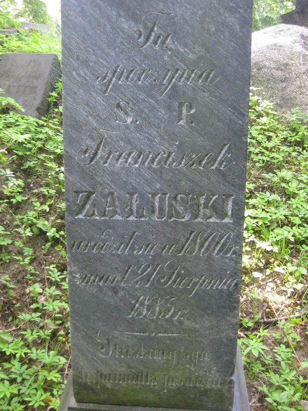 Tombstone of Franciszek Załuski, Rossa cemetery in Vilnius, as of 2013.