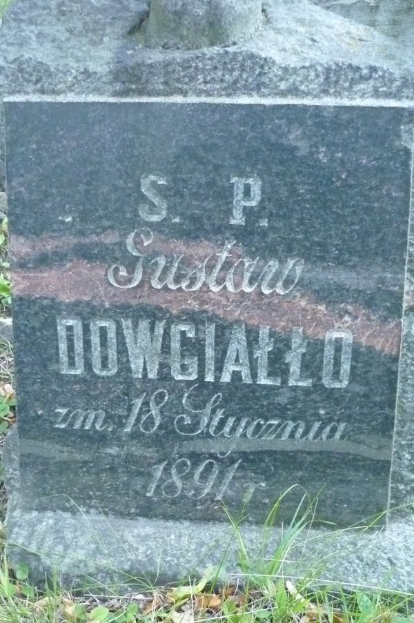 Inskrypcja nagrobka Franciszki i Gustawa Dowgiałłów, cmentarz Na Rossie w Wilnie, stan z 2013